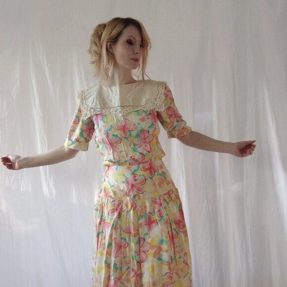 Vintage 80s Tropical Cottagecore Nancy Johnson dress size small - Picture 8 of 8